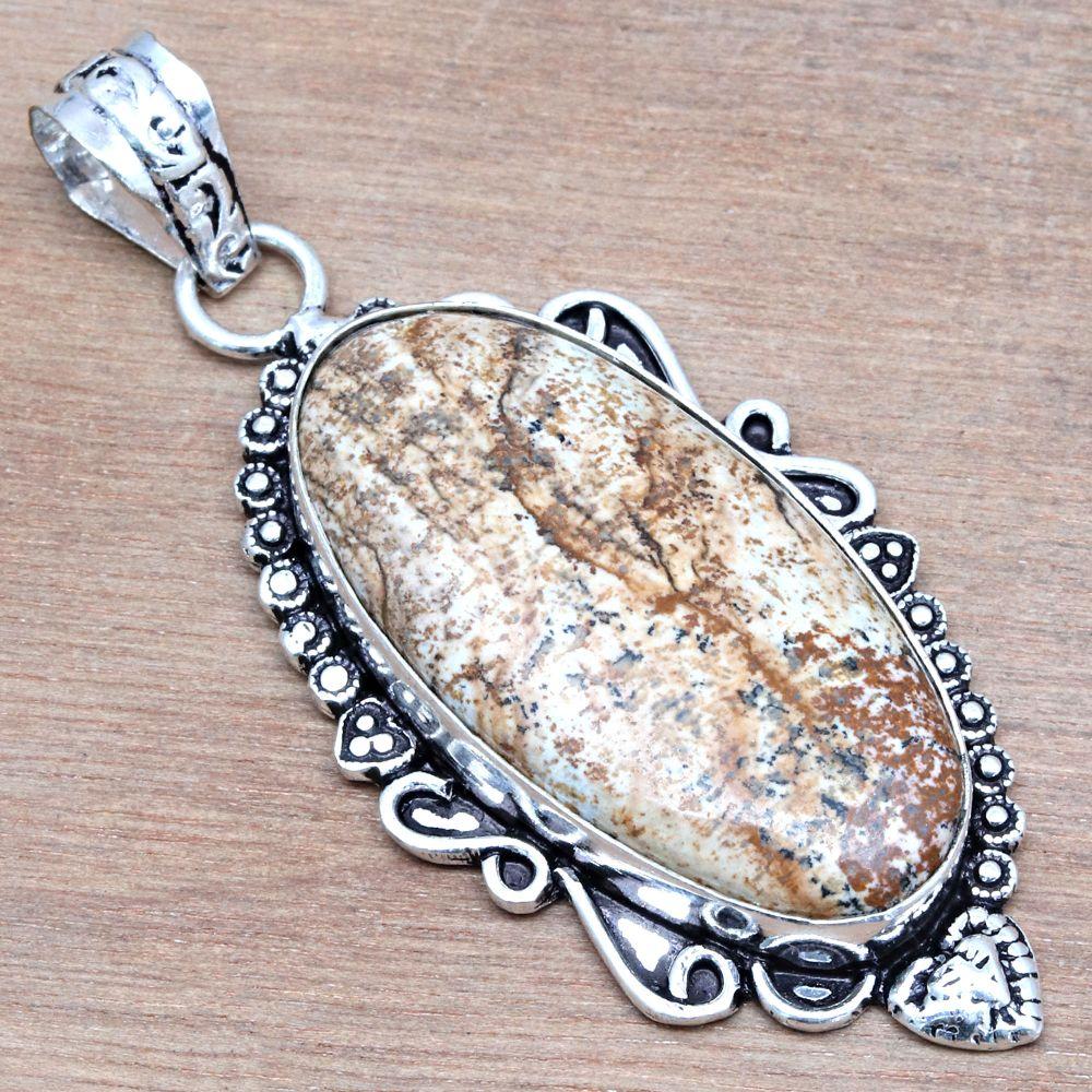 Подвеска с изображением яшмы, драгоценный камень, подарок для нее, серебряные украшения 2,5 дюйма