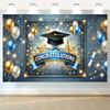 Wear Resist Congrats Grad Photo Backdrop 8x6ft 100D Polyester Colorful Bachelor Hat Banner for Indoor Outdoor Party Props