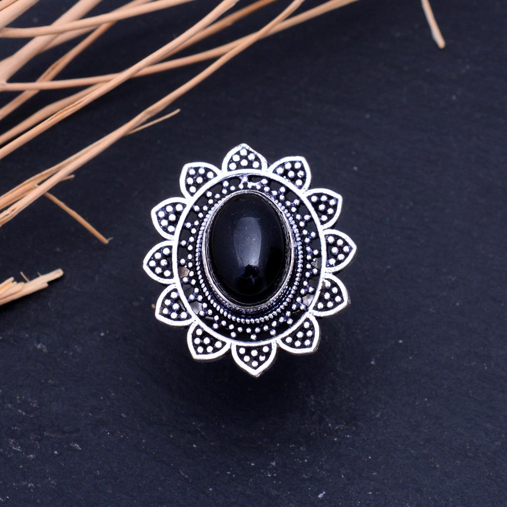 Black Onyx Handmade 925 Sterling Silver Jewelry Ring Size 9.5 I9Y01