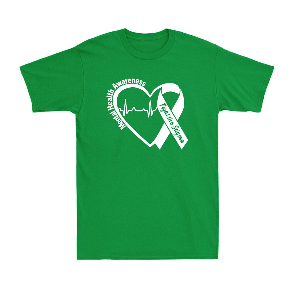 Mental Health Awareness Heart Fight The Stigma Green Ribbon Unisex T-Shirt