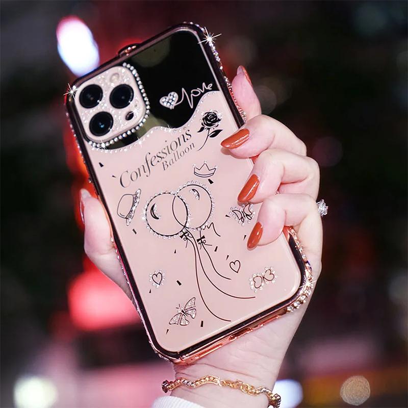 Блестящий розовый чехол для телефона со стразами и кристаллами для iPhone 15 Pro Max 13promax 12pro max, металлический каркас с бриллиантами, защита камеры, женский