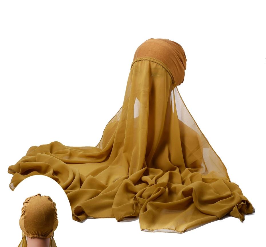Рамадан Готовые Хиджабы Шифоновый Хиджаб Шарф с Джерси Шапочками Боннет Дизайн Бренда Мусульманский Шарф Женский Исламский Подхиджаб Хиджабы