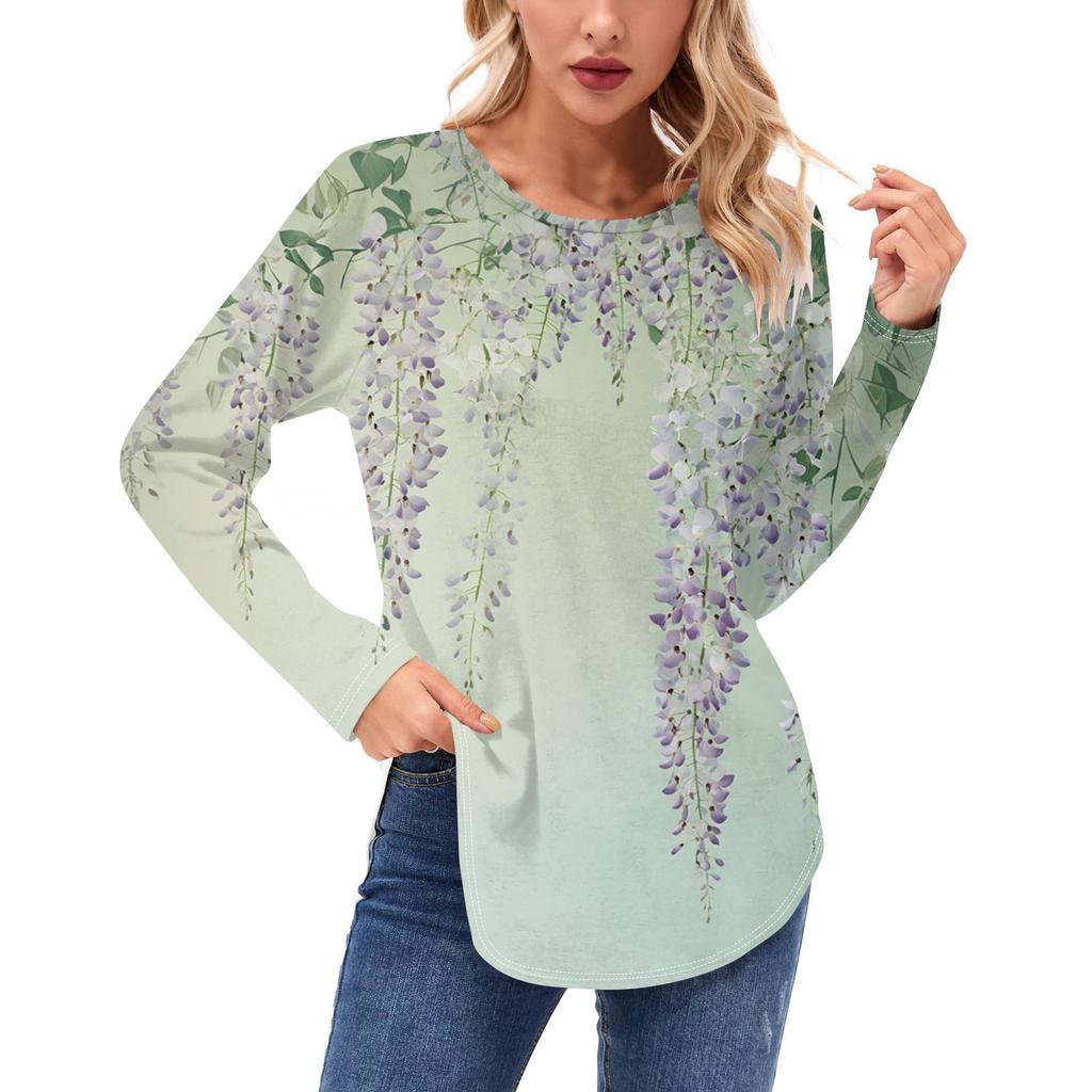 Women's Long Sleeve Shirts Casual Fashion Tunic Tops Crewneck Basic Loose T Shirt