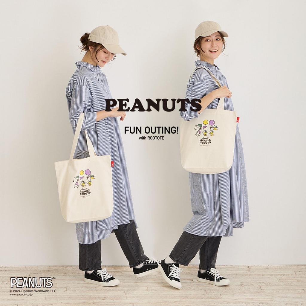 8595 SNOOPY вертикальная сумка-тоут Tall IP TALL [Rootote] Peanuts-9A (04 Коралловый)