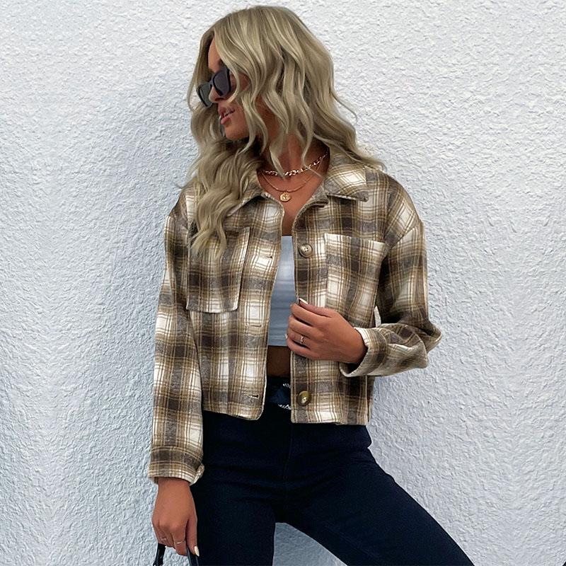 Женские модные повседневные блузки и рубашки-поло с длинным рукавом и клетчатым принтом