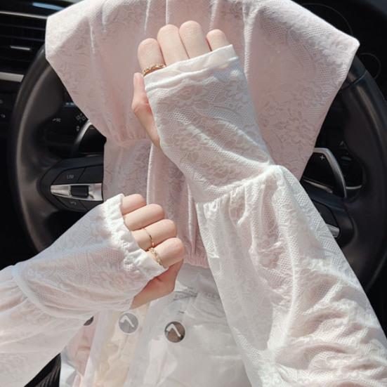 Summer Lace Arm Sleeves for Women UV Sun Protection Fingerless Long Gloves Floral Lace Sunscreen Sleeve for Driving Cycling