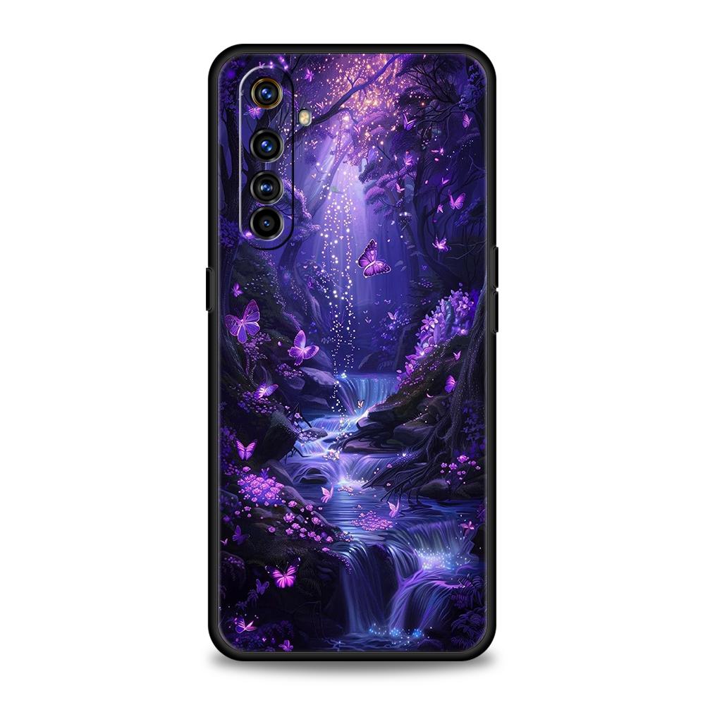 Мягкий ТПУ Для Realme 11 10 9 Pro Plus GT2 GT3 GT5 C21 C25 C35 C53 C55 C67 Pro 5G Ударопрочный Чехол для Телефона Арт Фиолетовая Бабочка Capas