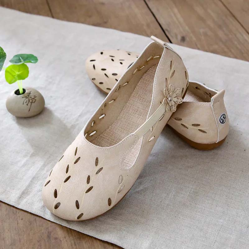 Туфли с круглым носком и мягкой подошвой. Льняные полые дышащие сандалии. Женская римская обувь ручной работы. Повседневная обувь на плоской подошве. Ретро-стиль. Весна-лето.