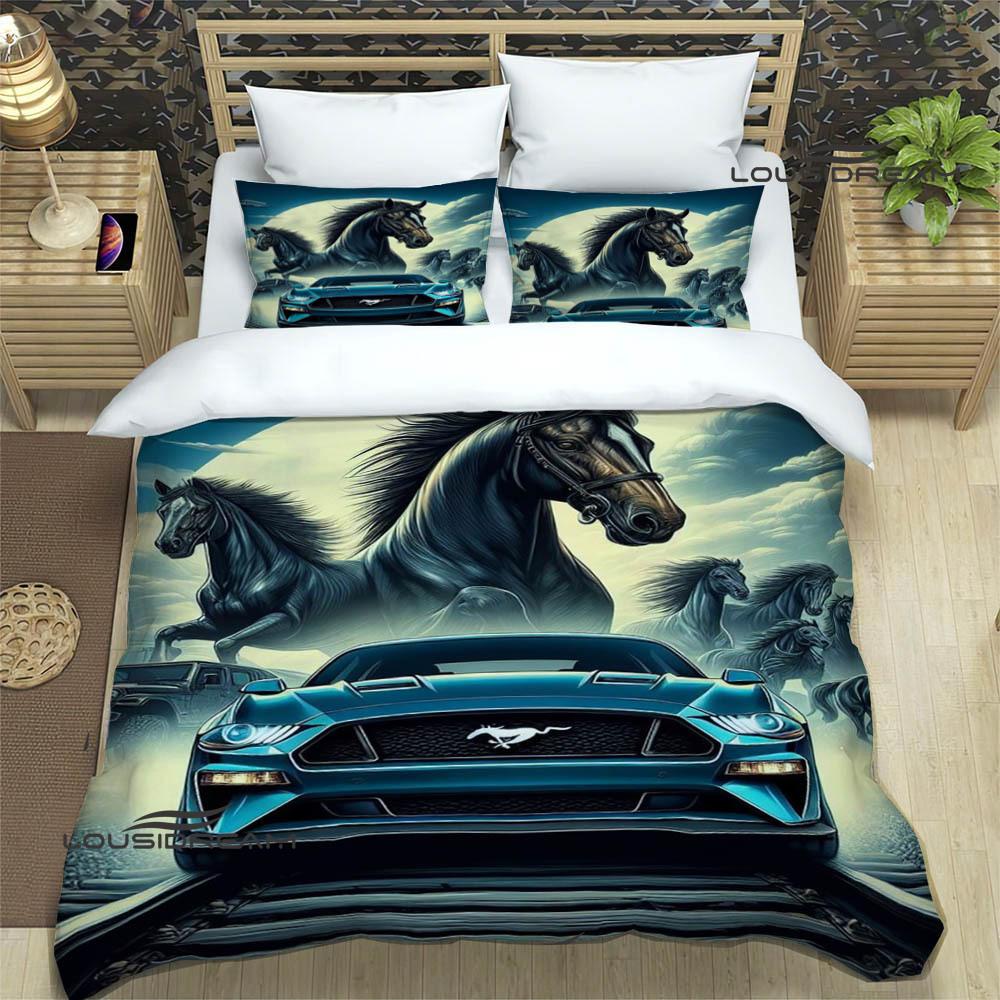 3D логотип автомобиля M-Mustang Комплекты постельного белья изысканный набор постельных принадлежностей пододеяльник комплект одеяла постельное белье роскошный подарок на день рождения