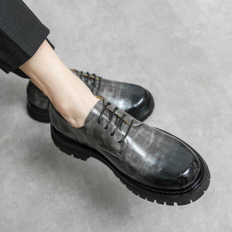 Модные роскошные кожаные туфли на шнуровке с круглым носком и толстой подошвой на платформе, кожаные туфли, деловая обувь, повседневная обувь высокого качества