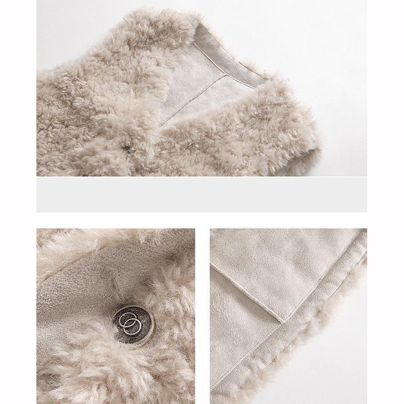 Меховой жилет пальто женский без рукавов все сочетается жилет осень зима V-образный вырез пуговицы теплый ягненок шерсть безрукавная куртка