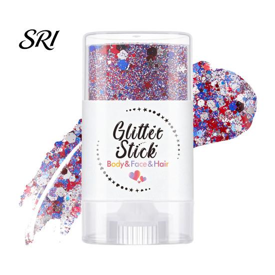 Women Makeup Stick Independence Day Body Glitter Stick, Patriotic USA Flag Face Hair Accessories, Sparkling Red White Blue for 4th of July