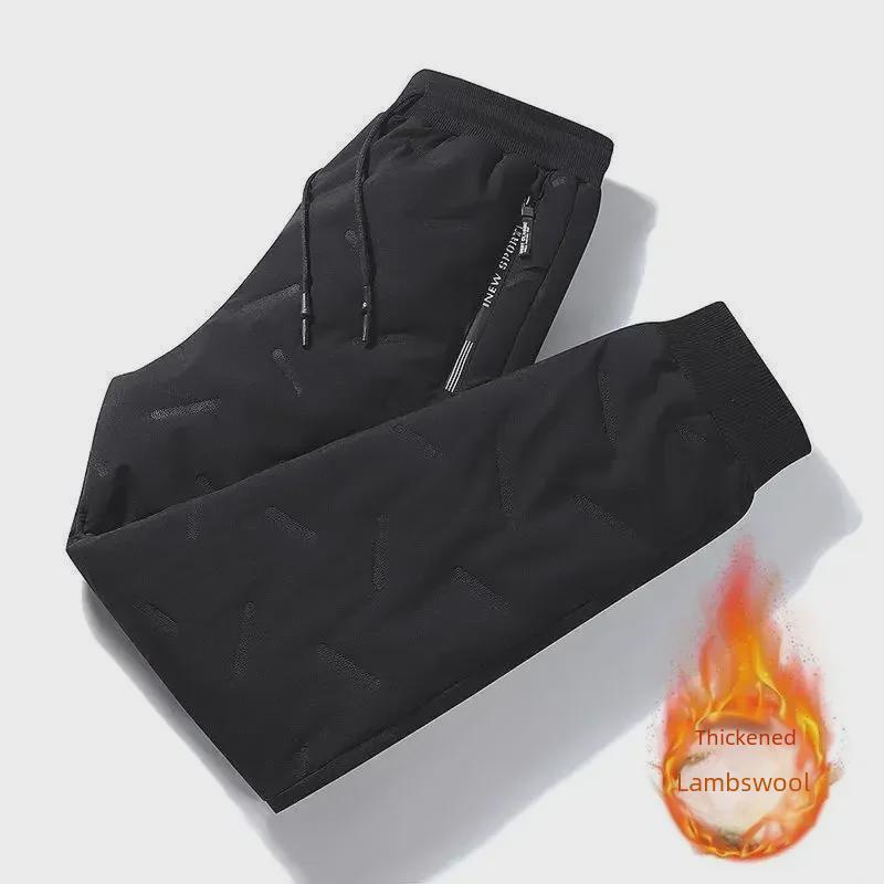 Men's Plus Velvet Thicken Cotton Trousers: Winter Warm, Casual Fit, Elastic Ankle, Suitable for Middle-Aged and Elderly.