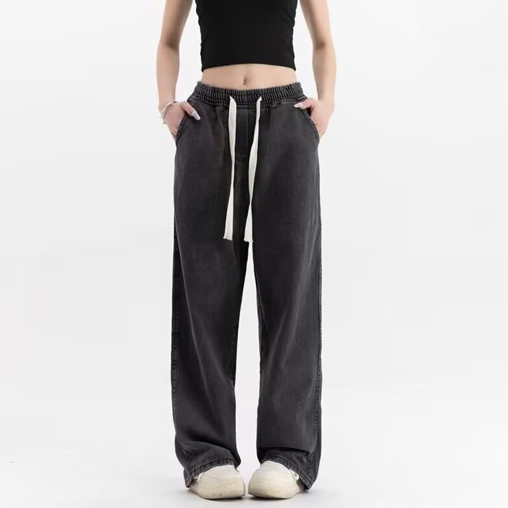 Женские потертые джинсы с высокой талией, модные универсальные прямые джинсы с эластичной талией