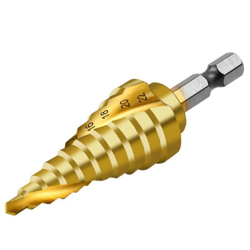 4-22 мм титановое ступенчатое сверло HSS с шестигранным хвостовиком и спиральной канавкой, фреза для металлических отверстий, коническое сверло, конусные электроинструменты