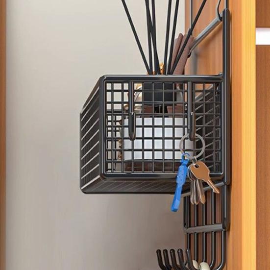 Дверной органайзер, стойка для хранения с крючками, прочная конструкция, сетчатая конструкция, легко собирается, съемная корзина для хранения за дверью