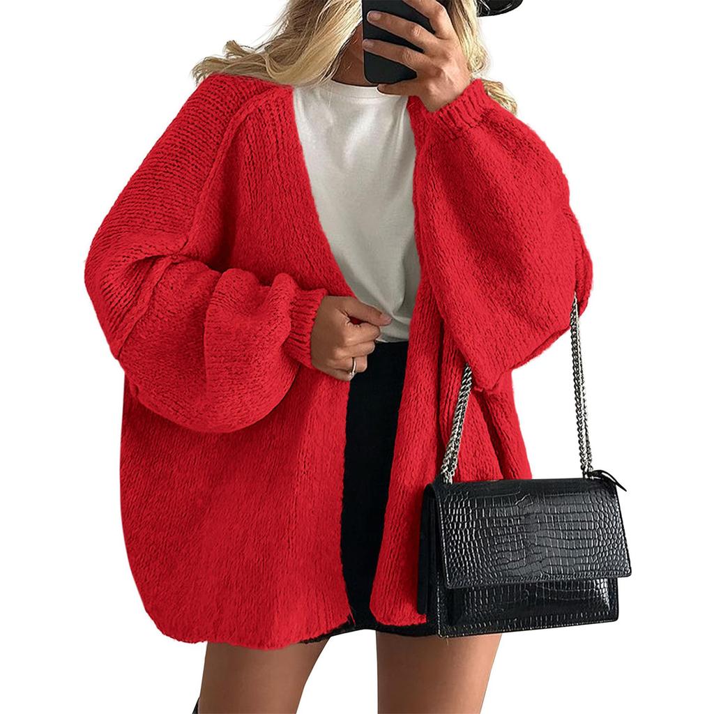 Women's Fashion Solid Color Coats Long Sleeved Knitted Casual Cardigan Sweater Jacket