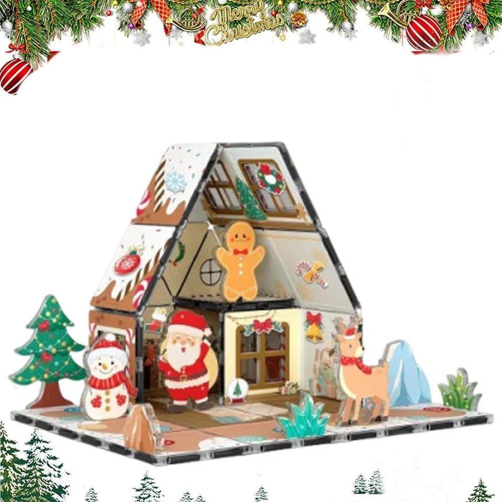 Magnetic Holiday Cookie House Toy with Magnetic Tiles Christmas Building Blocks Kids