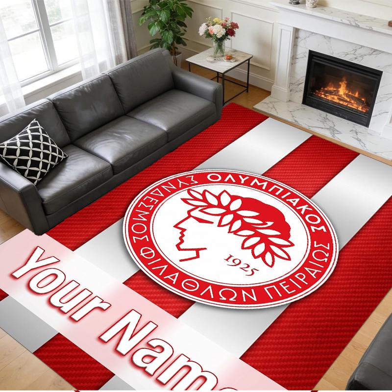 Crystal Velvet Rug Custom Name Text, Soft Non Slip Floor Mat Home DecorOlympiacos
