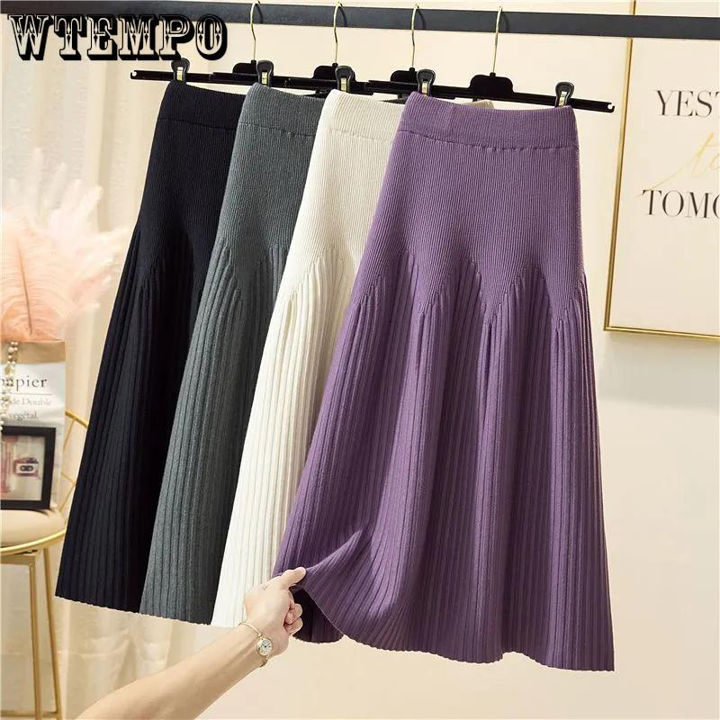 Midlength Thickened Skirt Womens Knitted Wool Skirt Allmatch Aline Long Skirt Autumn And Winter