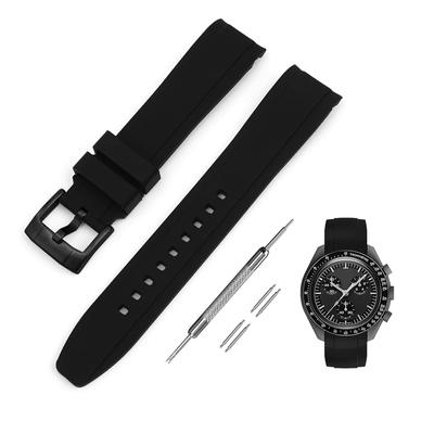 Ремешок для часов Jumpsunfun 20 мм для Omega X, Swatch Speedmaster и MoonSwatch, черный силиконовый ремешок с черной пряжкой