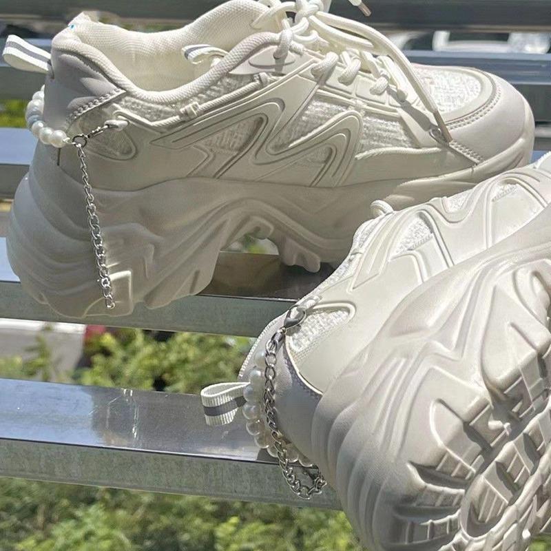 Кроссовки на платформе с жемчужной цепочкой, белые туфли Buffalo, женские, винтажные, массивные, спортивные, вулканизированные, кавайные, корейские, повседневные, теннисные, женские, новые