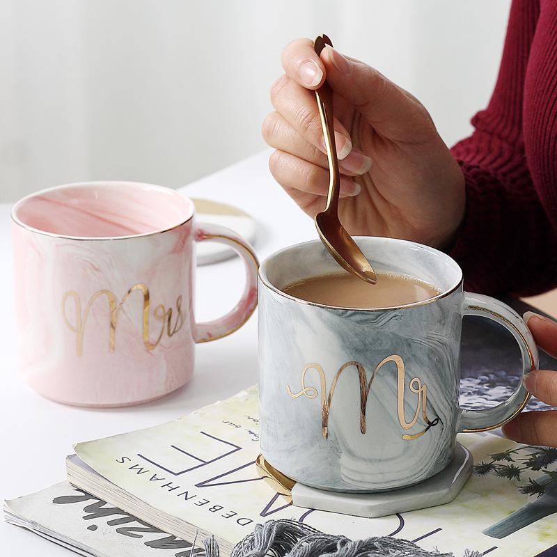 European Gold Stamping Mark Loving Cup of Coffee Sir MS Letter Men Women Ceramic Mugs Marble Cup