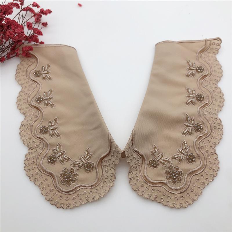 Embrodiery Neckline Collar Cover Lace Flower Bead Peter Pan Fake Collar Women Detachable Collars Removable Lapel False Faux Col