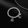 Salircon Trendy Elegant Shining Black Acrylic Hollowout Heart Pendant Bracelet Women New Silver Color Bead Chain Bangles Jewelry