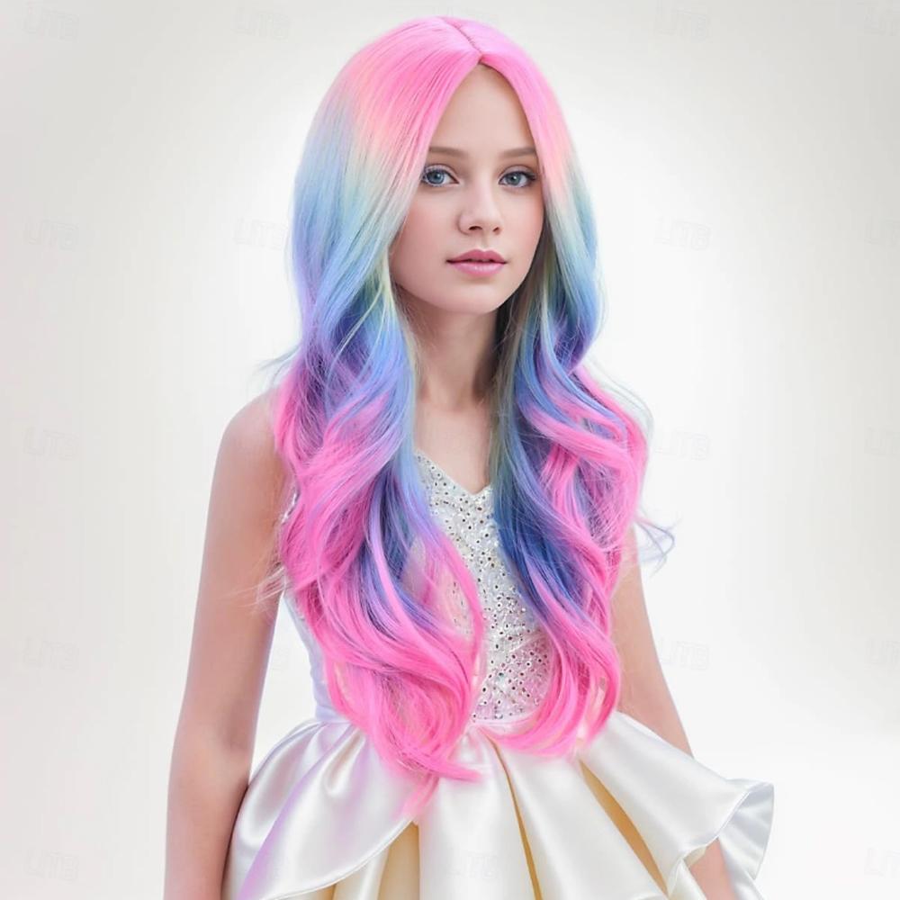 HAIRJOY Синтетические Цветные Парики Длинные Кудрявые Волнистые Парики для Девочек Детей Радужный Парик Цветной Косплей Вечеринка Карнавал Хэллоуин