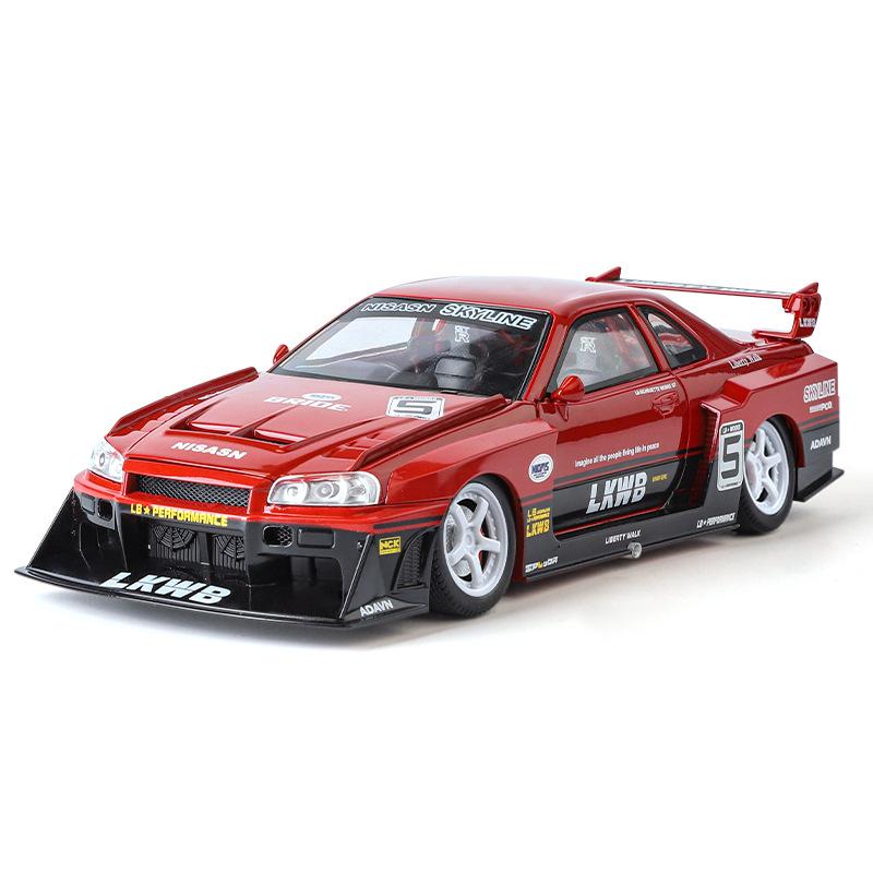 1/24 Scale Cool Nissan GTR Alloy Sports Car Model, Simulated Interior Details, Cool Lighting and Sound Effects, Four-wheel Shock Absorption