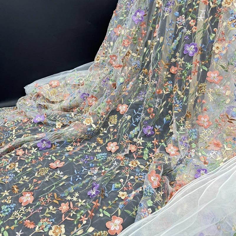 1 Yard 3D Flower Lace Tulle Fabric Delicate Embroidery Lace Fabric For Diy Sewing Wedding Dress Party Background Decor