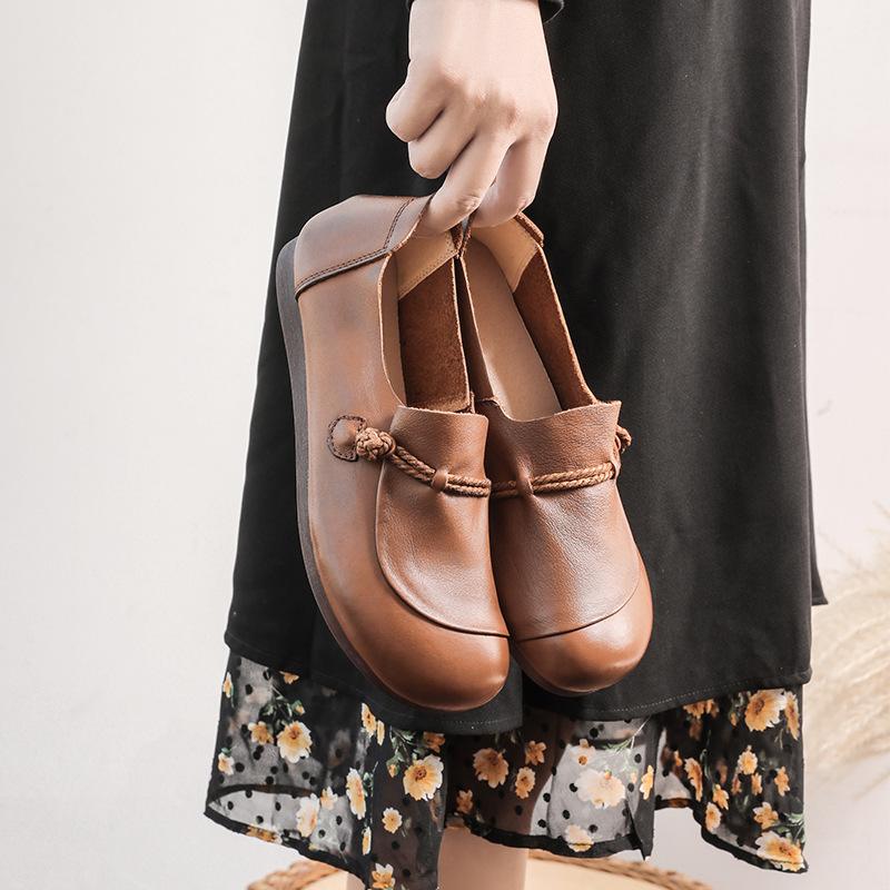 2024 новые туфли для мам в стиле ретро, туфли ручной работы на плоской подошве, женские повседневные мягкие и удобные женские мокасины с круглым носком