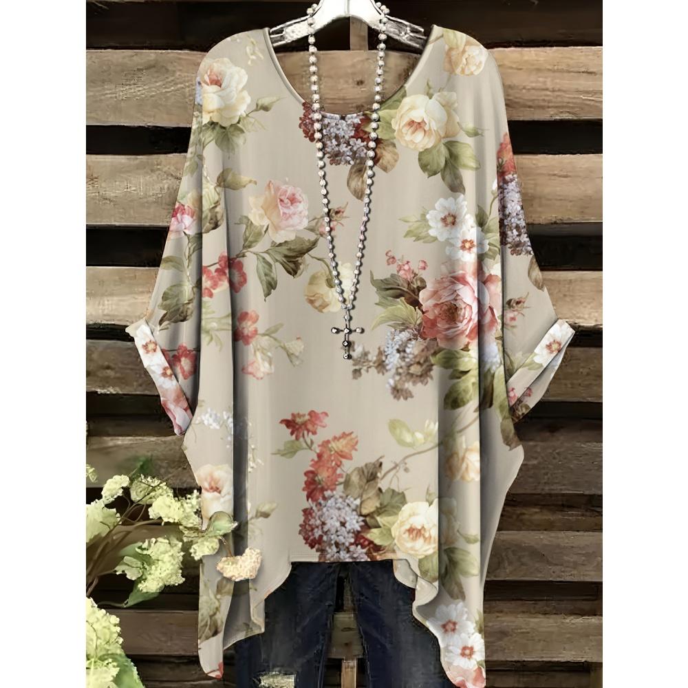 Женская летняя футболка в богемном стиле с цветочным принтом, винтажная, светло-фиолетовая, с графикой в стиле Y2k, с круглым вырезом, одежда, элегантная женская футболка с коротким рукавом