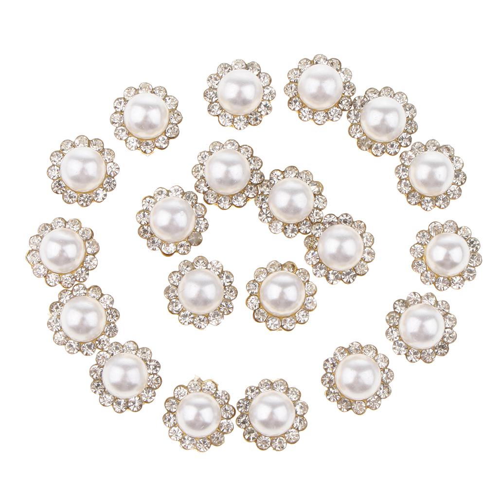 20 Pieces Faux Pearl Buttons Rhinestone Embellishments Flatback for DIY 12mm