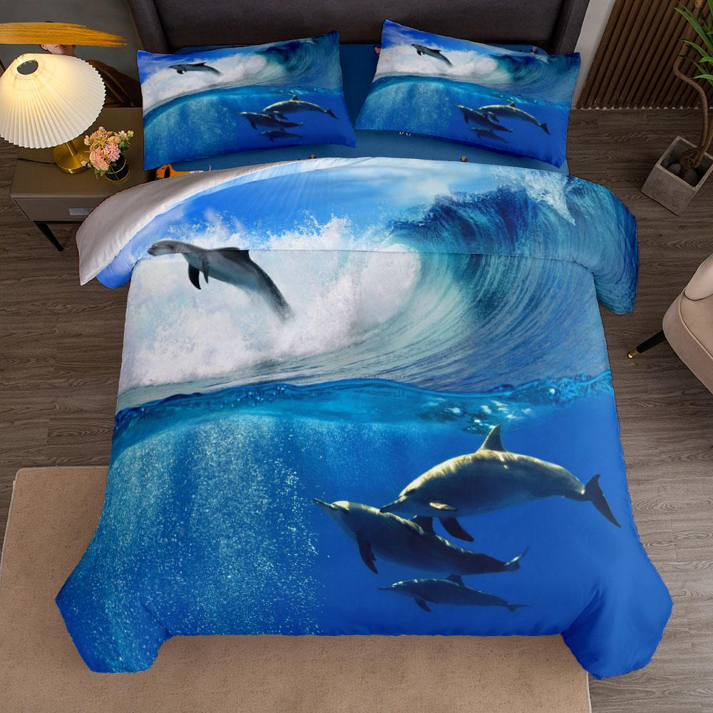 Постельное белье Sunset Play Dolphins 3d без простыни Односпальный Полуторный Двуспальный Квинсайз Кингсайз Калифорнийский Кингсайз Комплект постельного белья