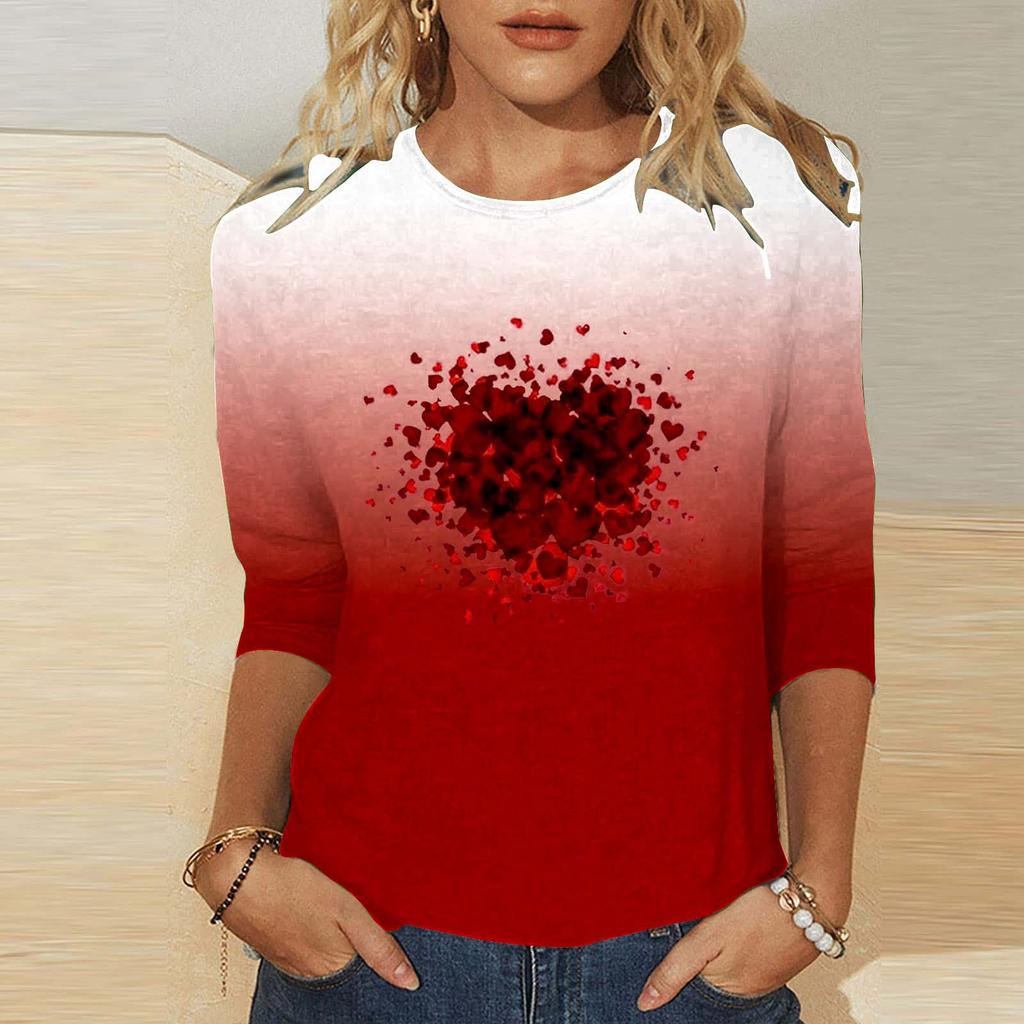 Круглый вырез 3D Love Printed Top Модные повседневные длинные рукава женские футболки