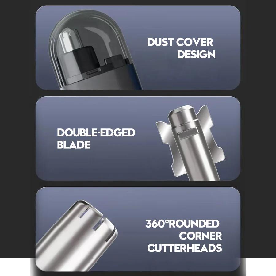 Перезаряжаемый электрический триммер для носа и ушей - Литий-полимерный аккумулятор 150 мАч, Быстрая зарядка, Компактный и портативный клиппер для мужского груминга