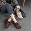 Women Flats Shoes Spring Round Toe Lace-up Genuine Leather Casual Loafers Handmade Comfortable Shoes