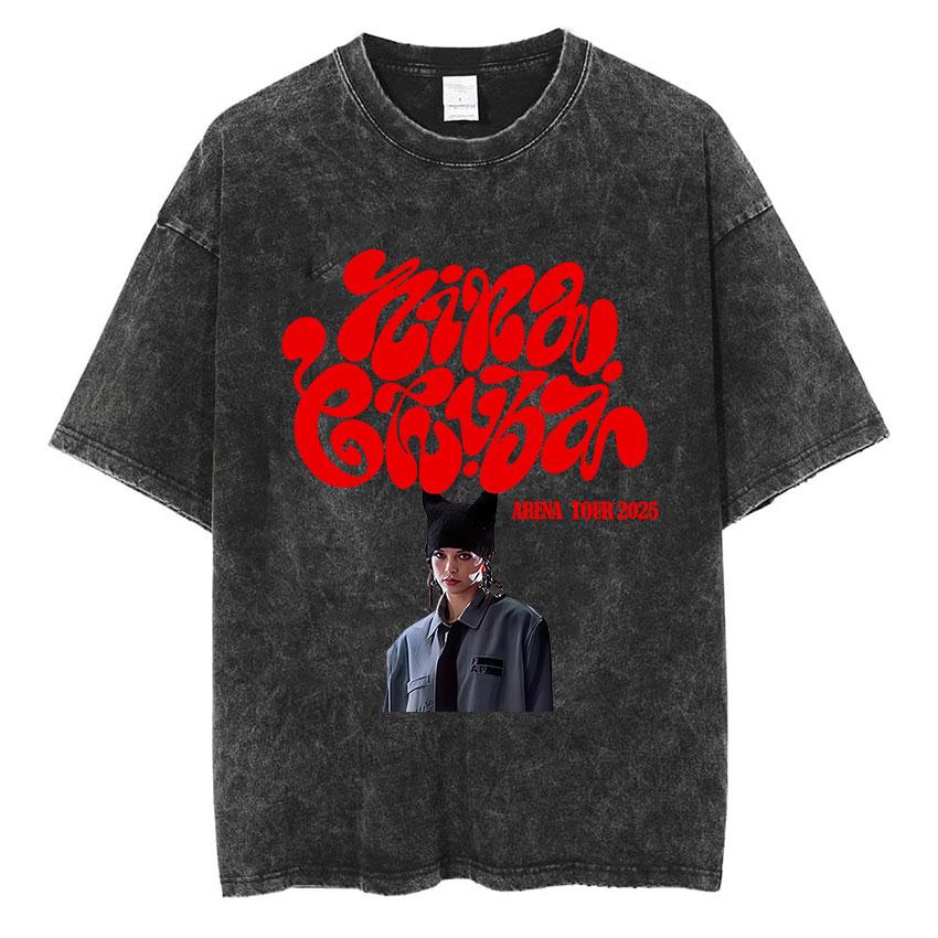 Singer Nina Chuba Tour Album Graphic T Shirt Men Women Vintage Washed Tshirt YK Pop Music Short Sleeve Tshirt Streetwear