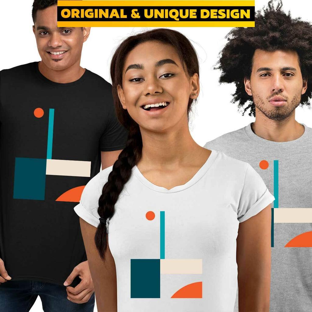 Basic Shapes Art Print TShirt Abstract Design Short Sleeve Round Neck Funny