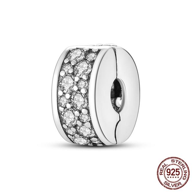 Серебряная застежка из настоящего серебра 925 пробы с цирконием CZ, узор, клипса, подвеска, бусины в виде ромашки, стопор, подходит для модного стиля, браслета, подвески, ювелирные изделия