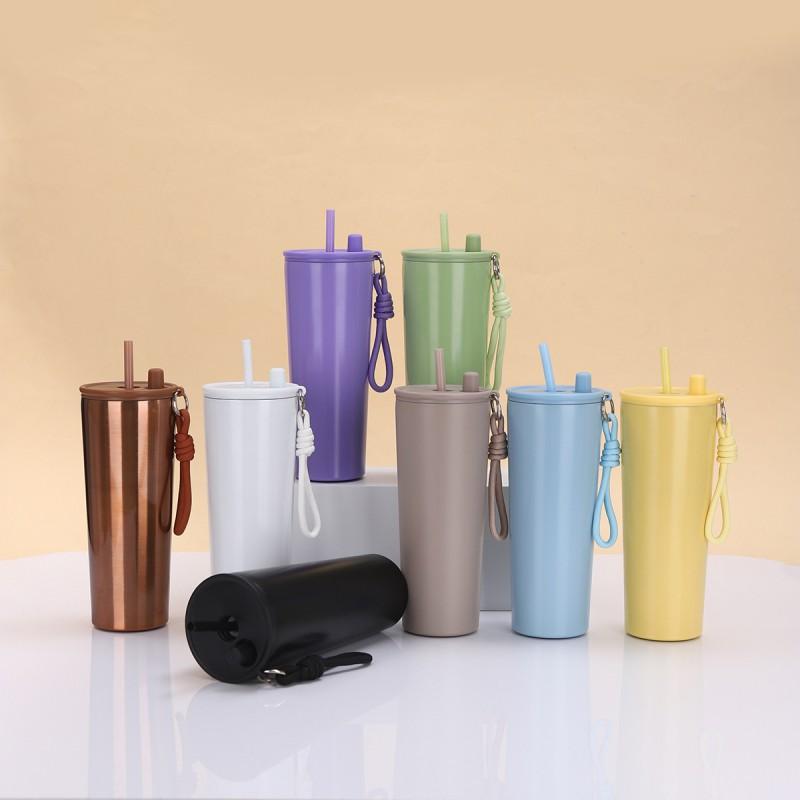 Stainless Steel Vacuum Insulated Travel Mug With Handle Straw 710ml Double Wall Car Cup Outdoor Office Commute