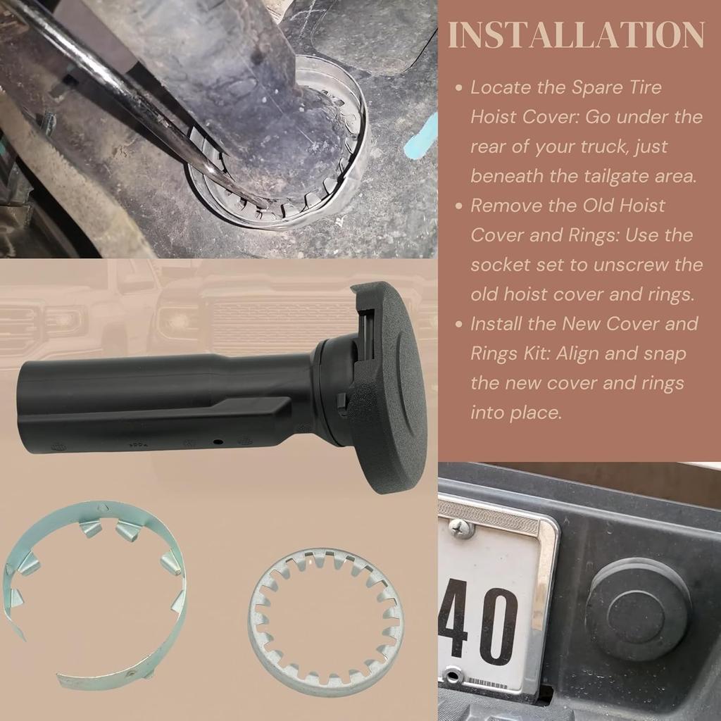 Spare Tire Hoist Cover Compatible with Silverado Sierra 1500 2500 3500 HD 2014-2