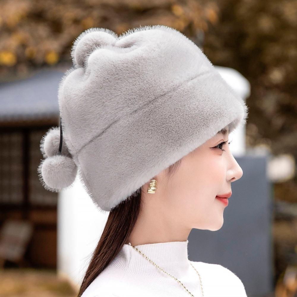 Mink Hat for Women Winter New Mink Fashion Warm Ear Protection Hat Fur Middle-aged Mother Cotton Hat
