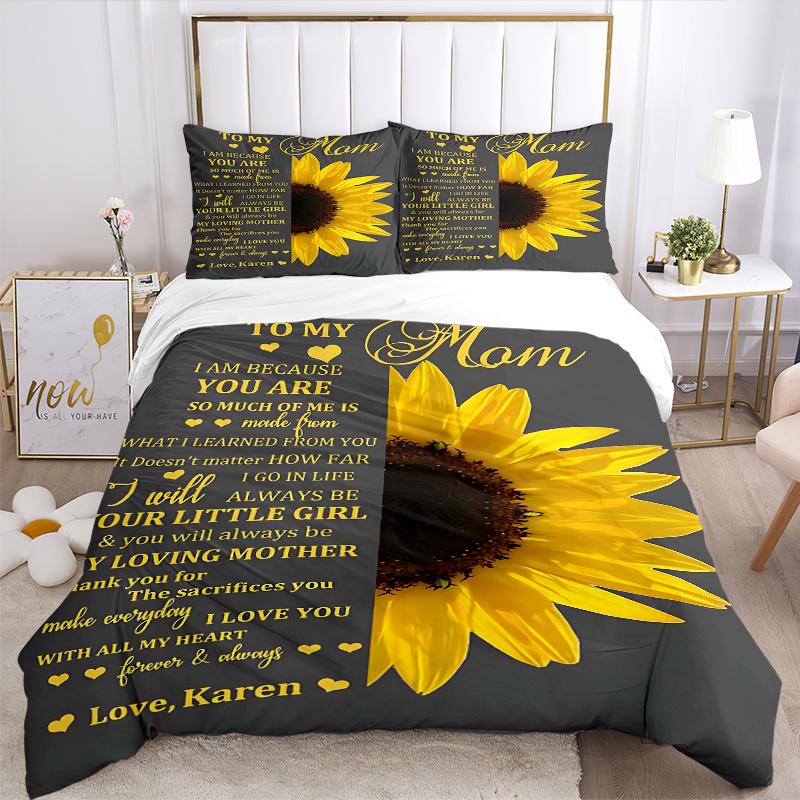 3pcs To My Mom Printed Duvet Cover Set (1 * Cover+2 * Pillowcase, Without Core), Home Bedroom, Guest Room, Dormitory Decoration Items