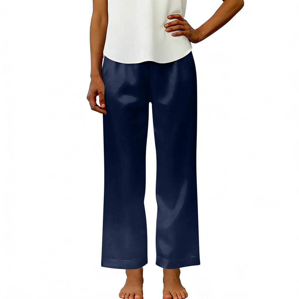 Women's Fashionable Color Elastic Waist Pocket Loose Straight Leg Casual Pants