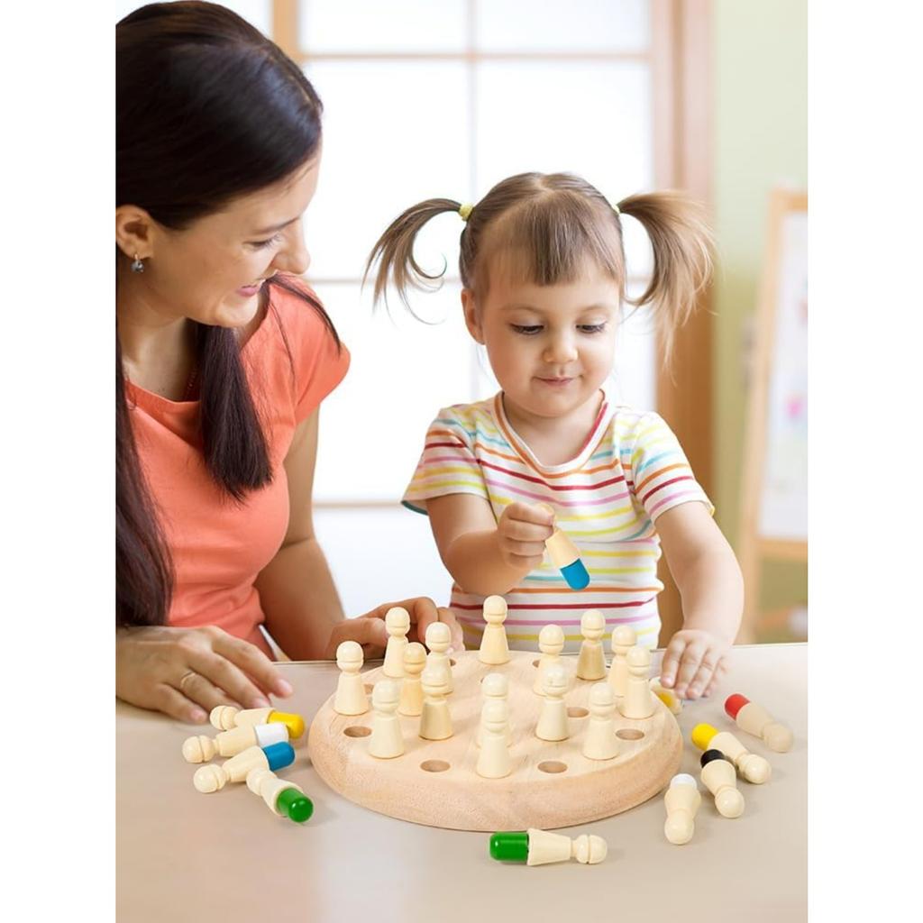 Sensorial Wooden Memory Match Color Peg Board Chess Game, Color Memory Family Game Battle Game Interaction, Educational Toy Intelligent Game