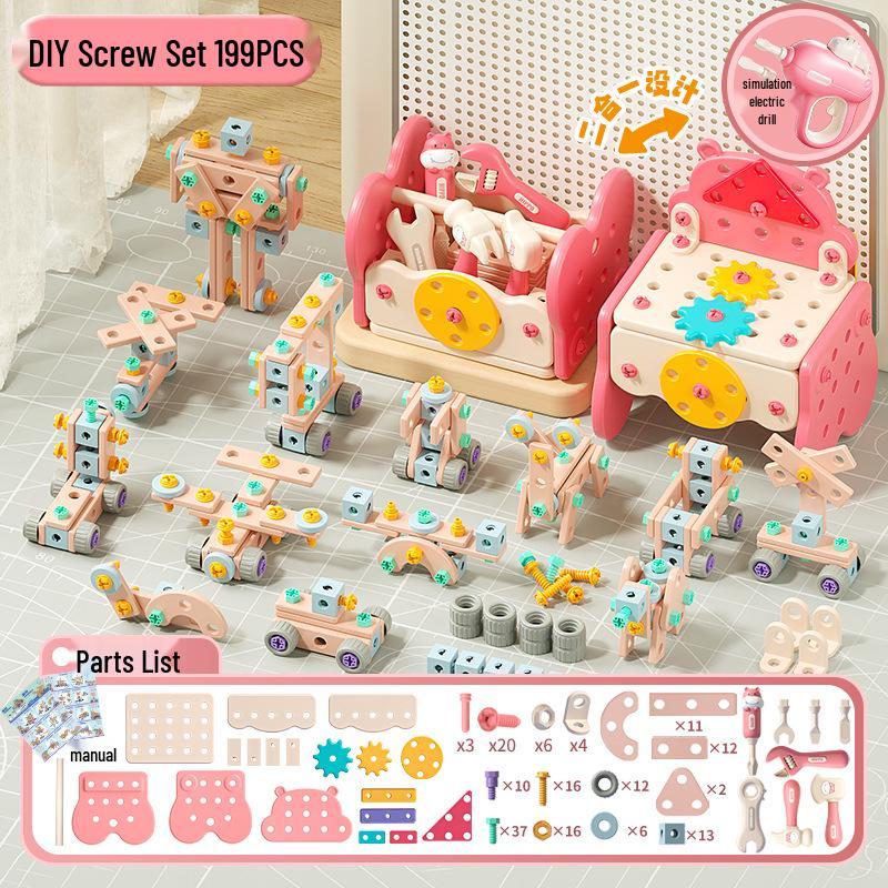 Ящик для инструментов Xiaobei Hippo: Электродрель и набор шурупов в стиле TikTok для детей