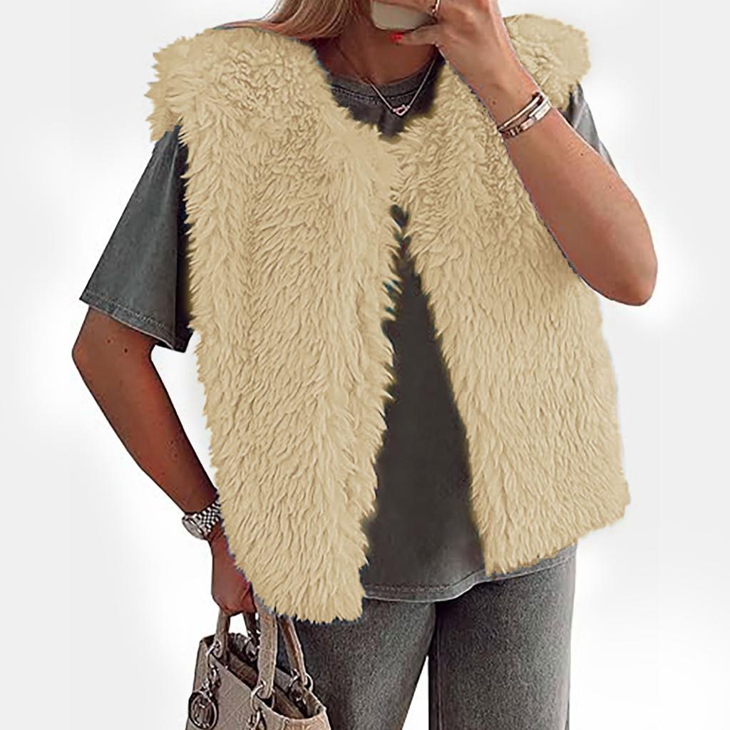 Женская модная повседневная безрукавка из однотонного плюшевого жилета